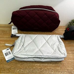Vera Bradley NWT Quilted Cosmetic Bags Large in Raisin and Medium in oyster Gray